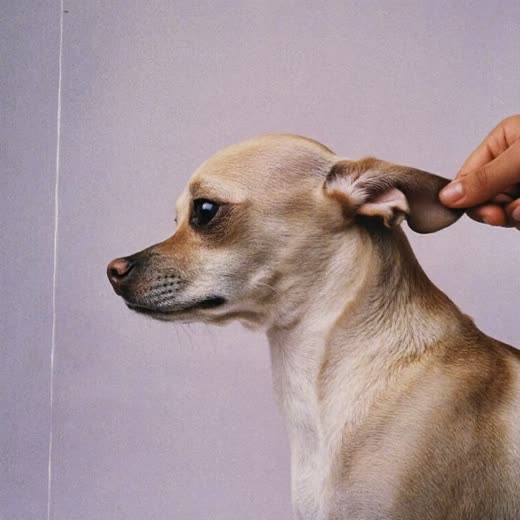 A small dog's ear being gently checked